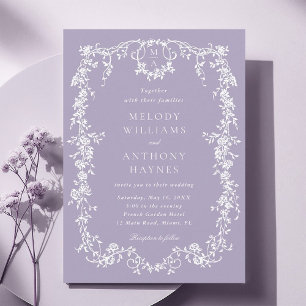 Classic French Victorian Purple Floral Wedding Invitation