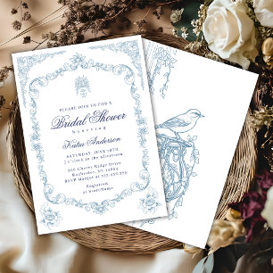 Classic French Victorian Toile Blue Bridal Shower Invitation