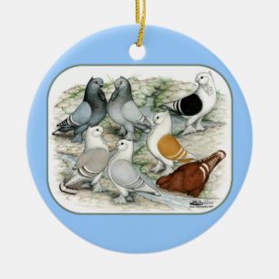 Classic Frill Barred Pigeons Ceramic Ornament