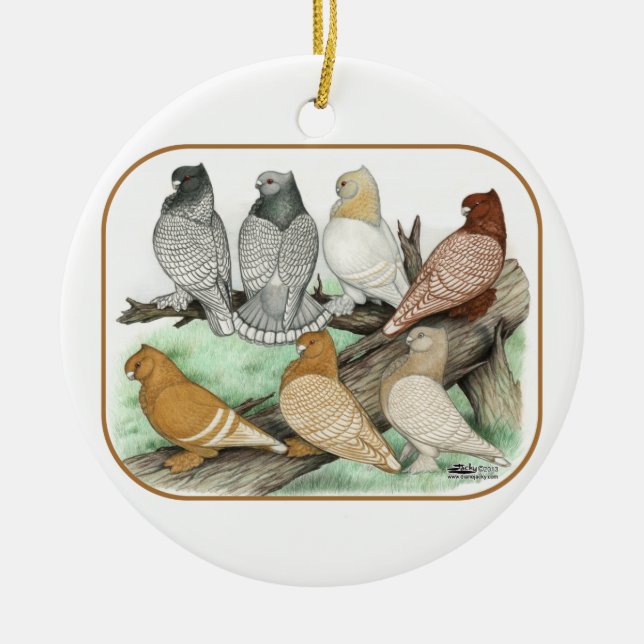 Classic Frill Pigeons Blondinettes Ceramic Ornament (Front)