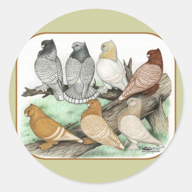 Classic Frill Pigeons Blondinettes Round Sticker (Front)