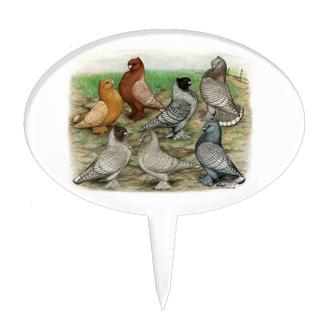 Classic Frill Pigeons Laced Blondinettes Cake Topper (Front)