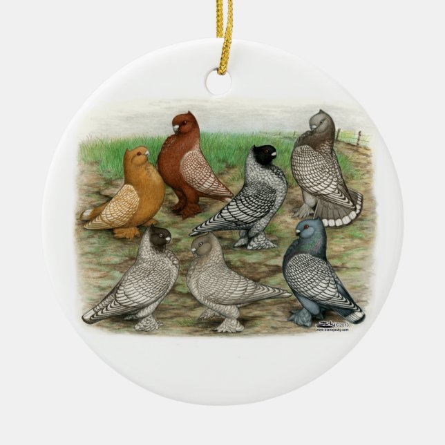 Classic Frill Pigeons Laced Blondinettes Ceramic Ornament (Front)