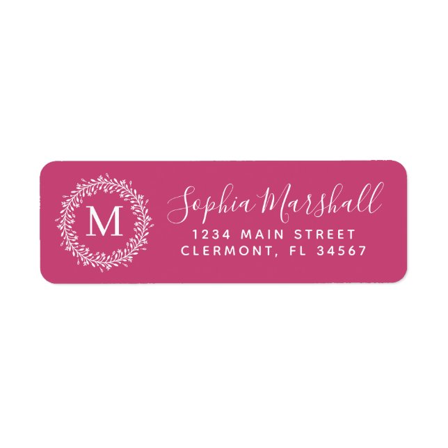 Classic Fuchsia Monogram Return Address Label (Front)