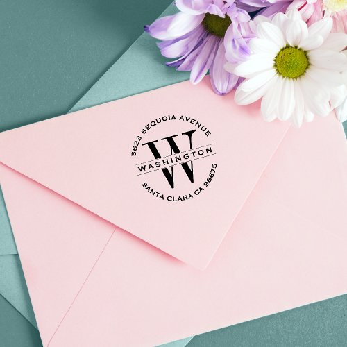 Classic Fuchsia Monogram Wedding Return Address Self_inking Stamp