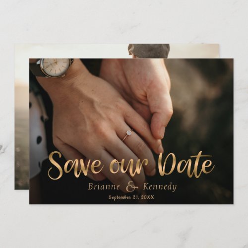 Classic Full Bleed Photo  Gold Handwriting Script Save The Date