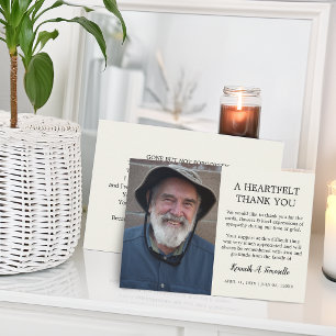 Classic Funeral Heartfelt Photo Thank You Card