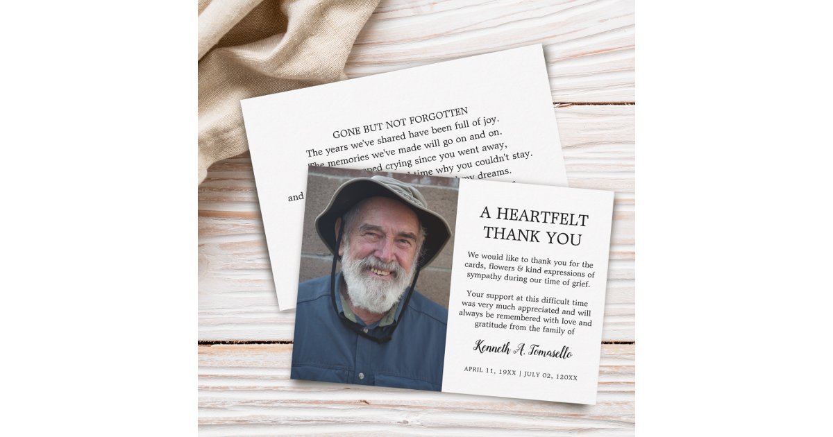 Classic Funeral Heartfelt Photo Thank You Card