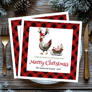 Classic Funny Chickens Personalized Red Green Xmas Napkins