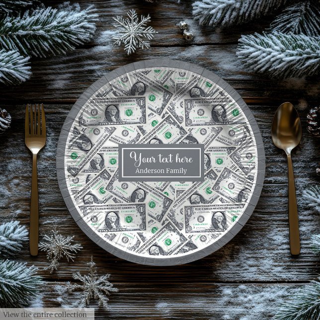 Classic funny gift dollar pattern personalized paper plates (Funny gift modern dollar pattern personalized wrap)