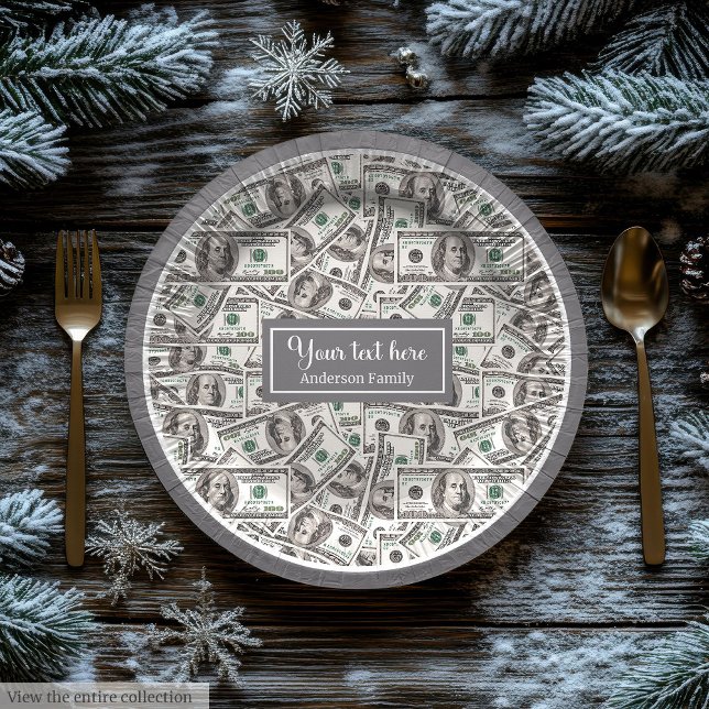 Classic funny gift dollar pattern personalized paper plates (Funny gift modern dollar pattern personalized wrap)