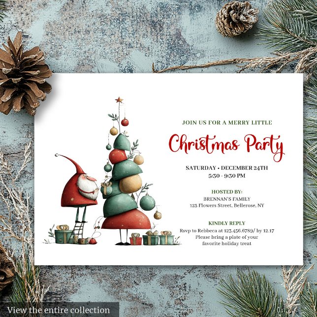 Classic Funny Santa Red Green Holiday Invitation (Classic Funny Santa Red Green Holiday Invitation)
