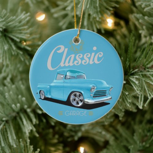 Classic Garage 57 Blue Truck Ceramic Ornament