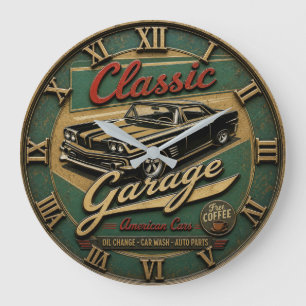 Classic Garage American Cars Vintage Muscle Car  Large Clock