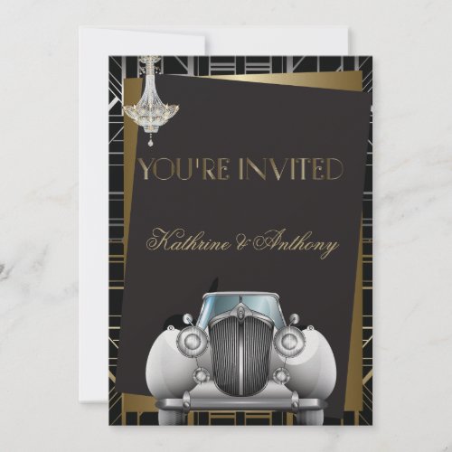 Classic Gatsby Deco Limo Wedding Invitation