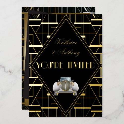 Classic Gatsby Deco Wedding Invitation Foil Invitation