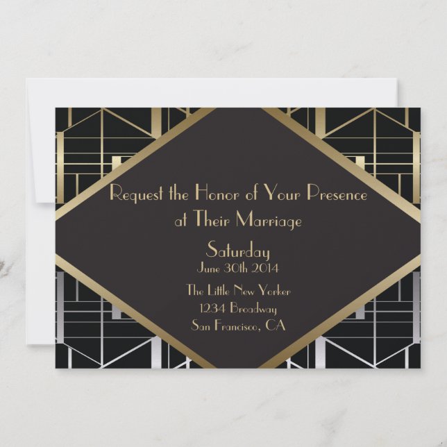 Classic Gatsby Deco Wedding Invitation Simple (Back)