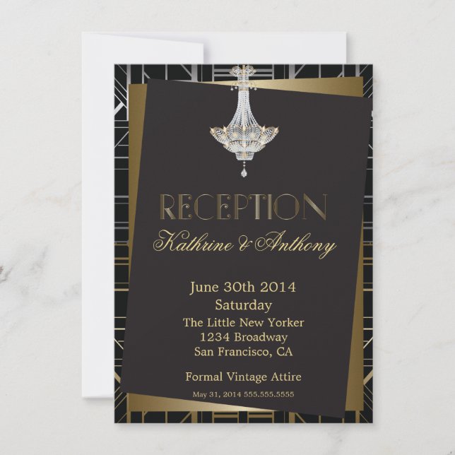 Classic Gatsby Deco Wedding Reception Invitation (Front)
