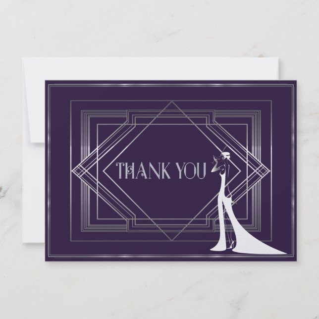 Classic Gatsby Deco Wedding Thank You 2 Manuela Card (Front)