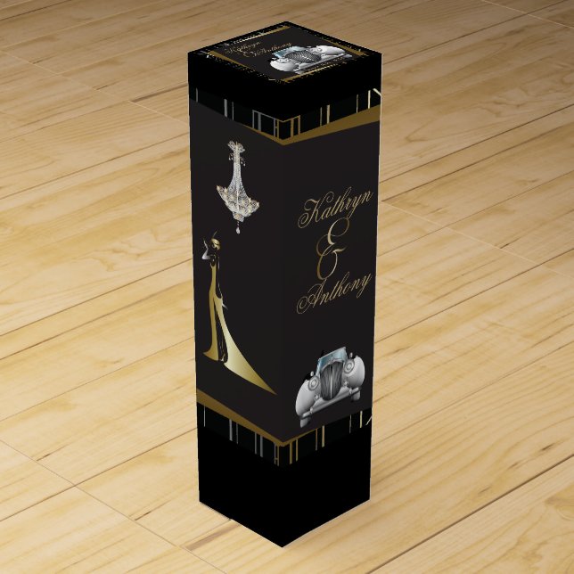 Classic Gatsby Deco Wedding Wine Box (Front)