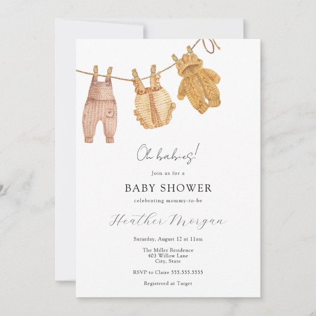 Classic Gender Neutral Twin Baby Shower Invitation (Front)