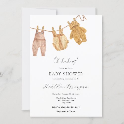 Classic Gender Neutral Twin Baby Shower Invitation