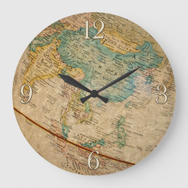 Classic Geographical Globe Artwork Large Clock (Front)