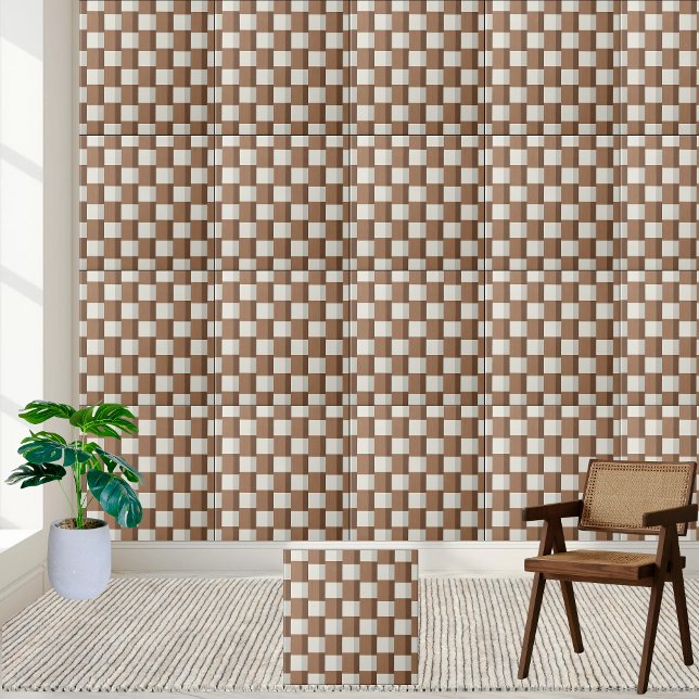 Classic Geometric Brown and White Checkered Tile  (Classic Geometric Brown and White Checkered Tile)