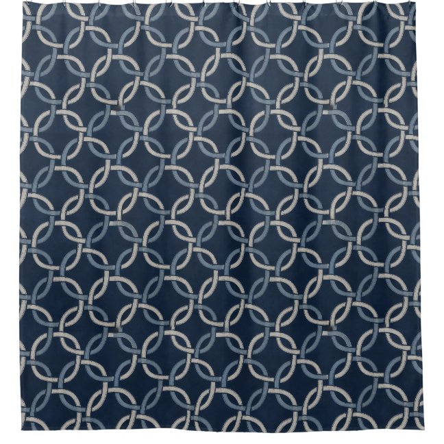 Classic Geometric Circle Lattice Pattern in Navy Shower Curtain