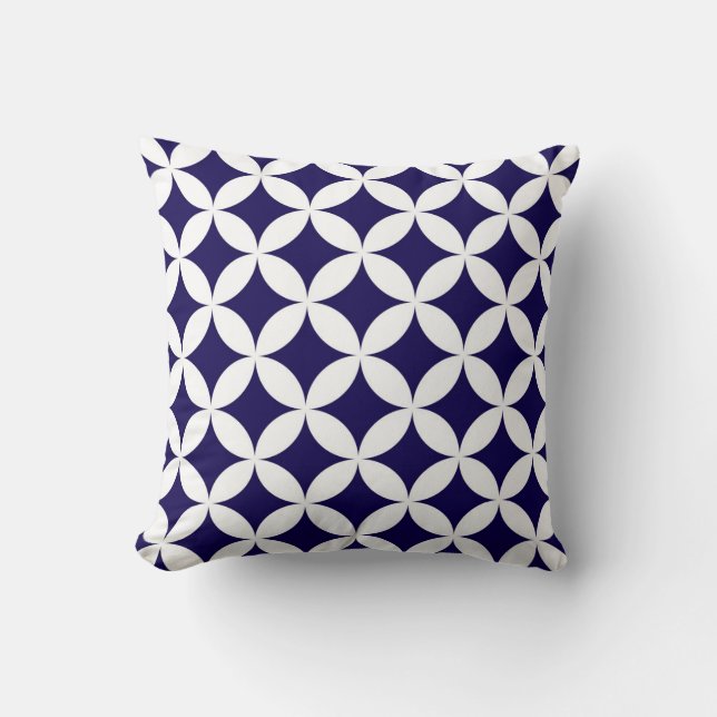 Classic Geometric Circles in Cobalt Blue and White Throw Pillow (Front)