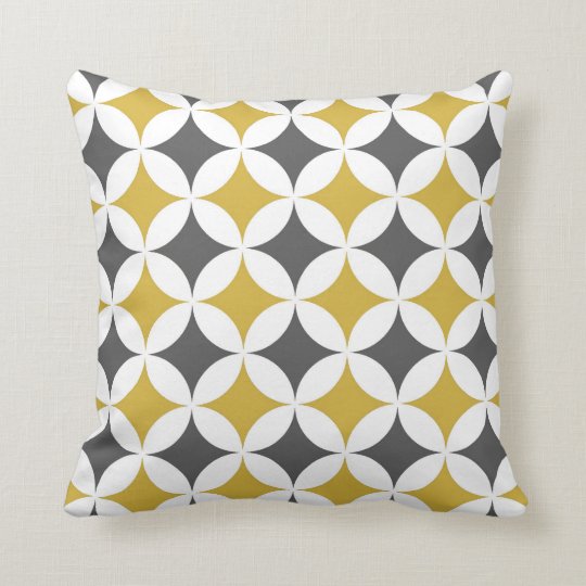 Classic Geometric Circles in Mustard and White Throw Pillow