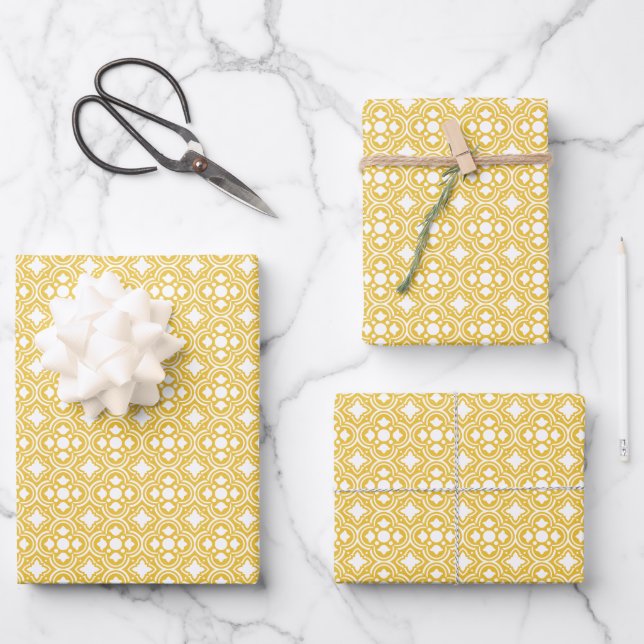 Classic Geometric Lattice & Diamond Micro-Pattern Wrapping Paper Sheets (Front)