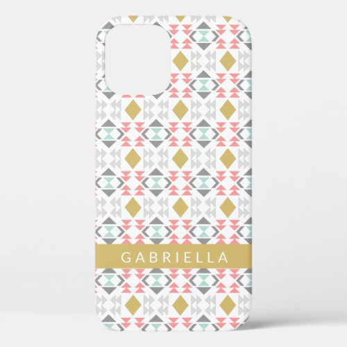 Classic Geometric Pattern in Gray Personalized  iPhone 12 Case