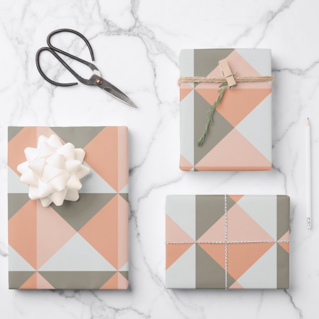 Classic Geometric Pattern Peach Taupe Shapes Wrapping Paper Sheets (Front)