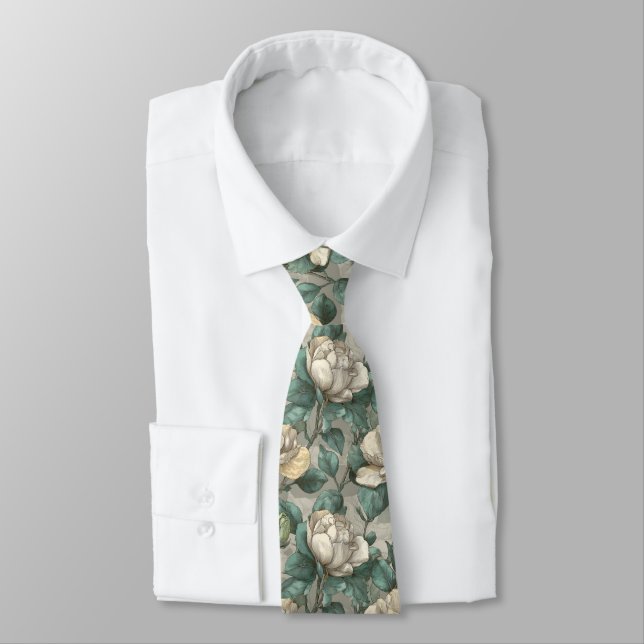 Classic Gifts For Men Gardenias Neck Tie (Tied)