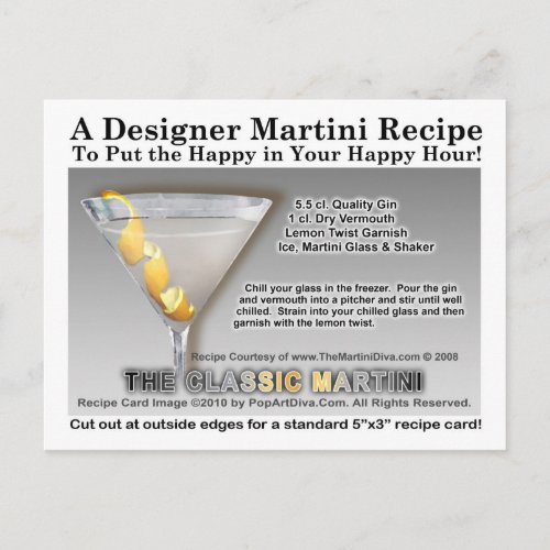 Classic Gin Martini Recipe Postcard