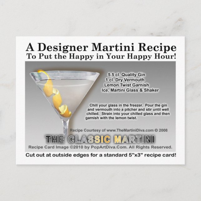 Classic Gin Martini Recipe Postcard (Front)