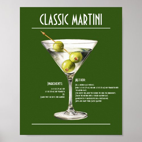 Classic Gin Martini Recipe Poster