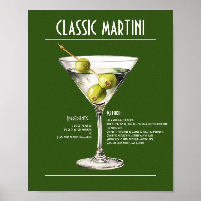 Classic Gin Martini Recipe Poster (Front)