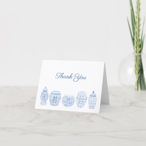 Classic Ginger Jars Blue And White Southern Thank You Card - Handpainted watercolor blue and white ginger jars with "Thank You" in a calligraphy font.