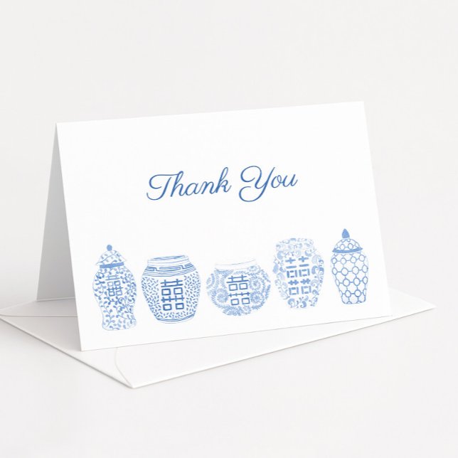 Classic Ginger Jars Blue And White Southern Thank You Card (Simple blue and white watercolor ginger jars thank you card design)