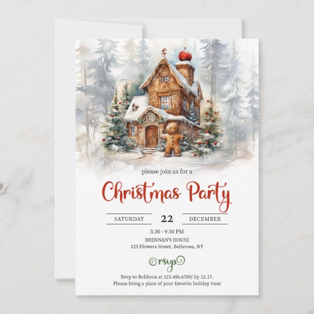 Classic gingerbread house decorating party invitation (Front)