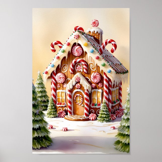 Classic Gingerbread House Scene Print (Front)
