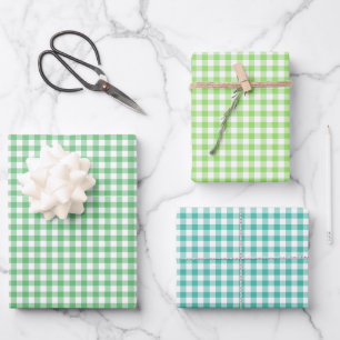 Classic Gingham 3 Green Wrapping Paper Sheets