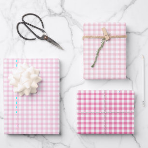 Classic Gingham 3 Pink Wrapping Paper Sheets