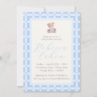 Classic Gingham Bear Baby Shower Invitation