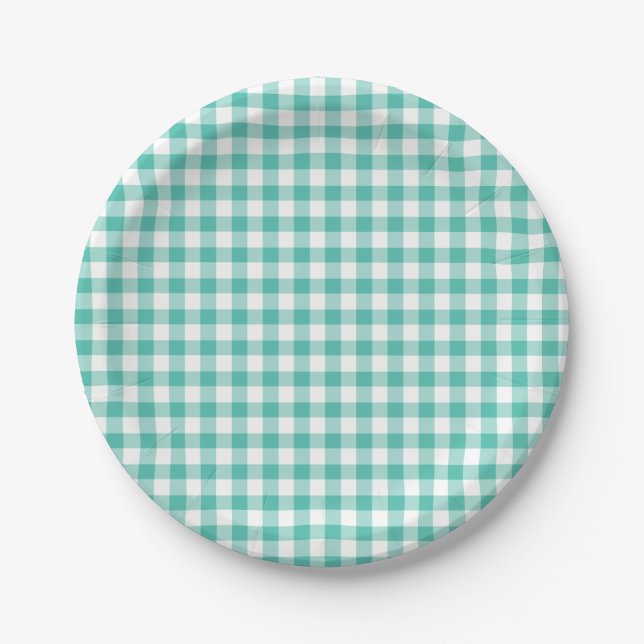 Classic Gingham Bluegrass Green Paper Plates (Front)