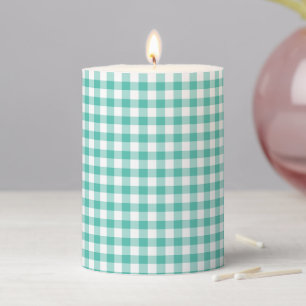 Classic Gingham Bluegrass Green Pillar Candle