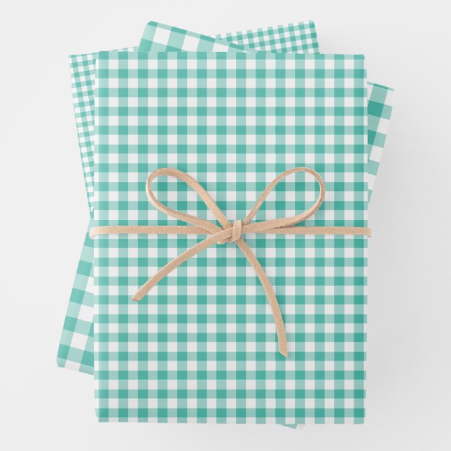 Classic Gingham Bluegrass Green Wrapping Paper Sheets (In situ)
