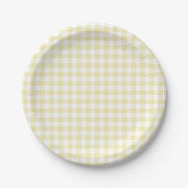 Classic Gingham Butter Yellow Paper Plates (Front)